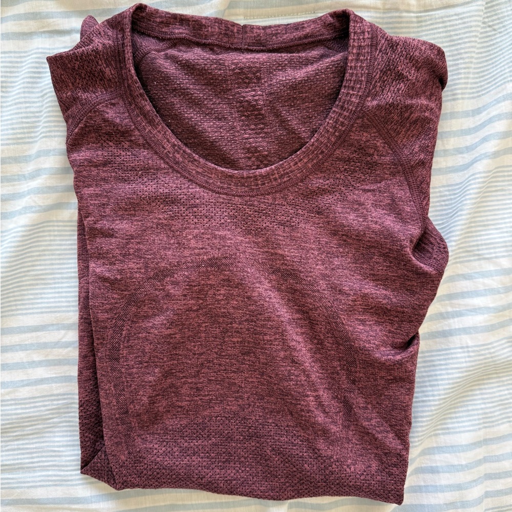 Lululemon Burgundy Full Length Swiftly Tech Short Sleeve